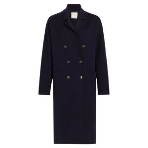 NWOT TWP Long Double-Breasted Knit Navy Wool Coat Size XS